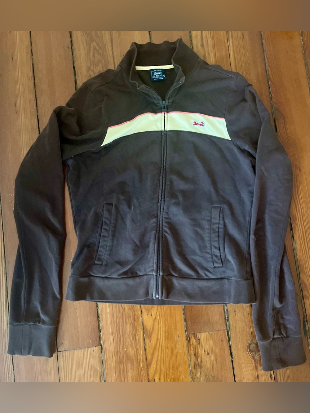 Vintage Le Tigre Brown Track Jacket Full Zip Colorblock Logo Size L